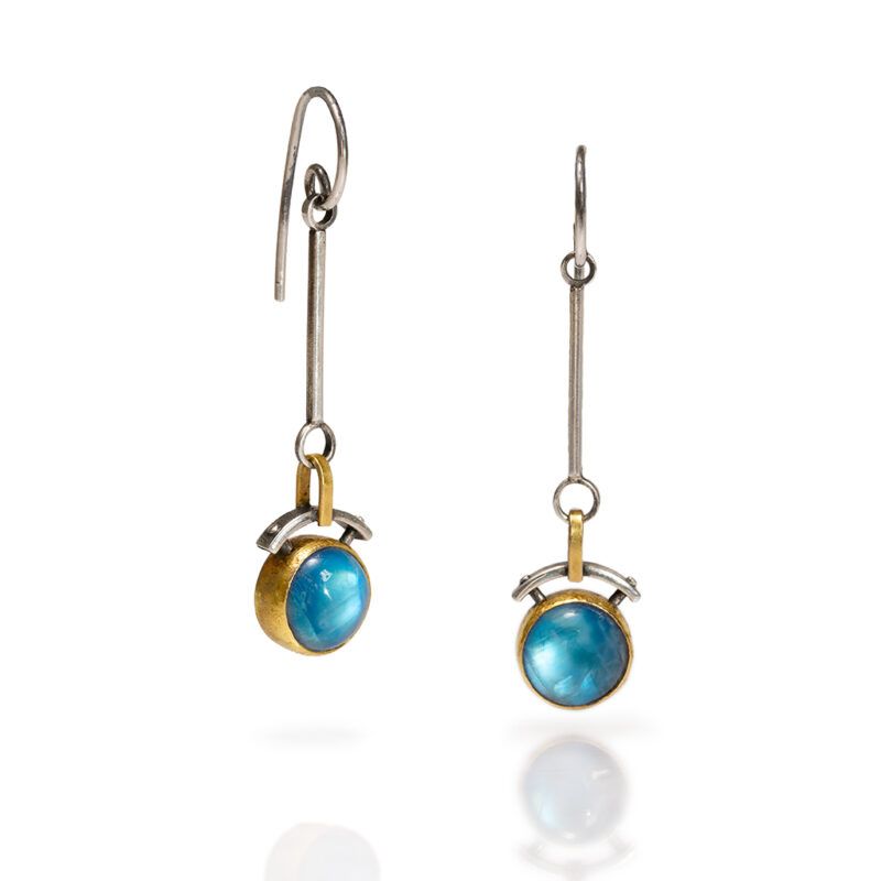 pendientes largos de piedra luna oro y plata
