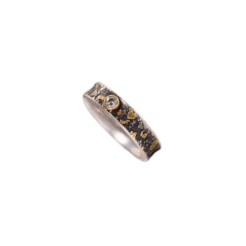 Anillo apilable bombe hecho en plata salpicada en oro con diamante