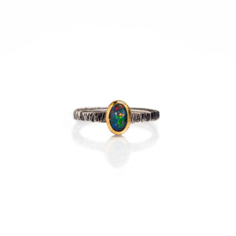 Anillo apilable opalo negro 5x7mm plata y oro 04