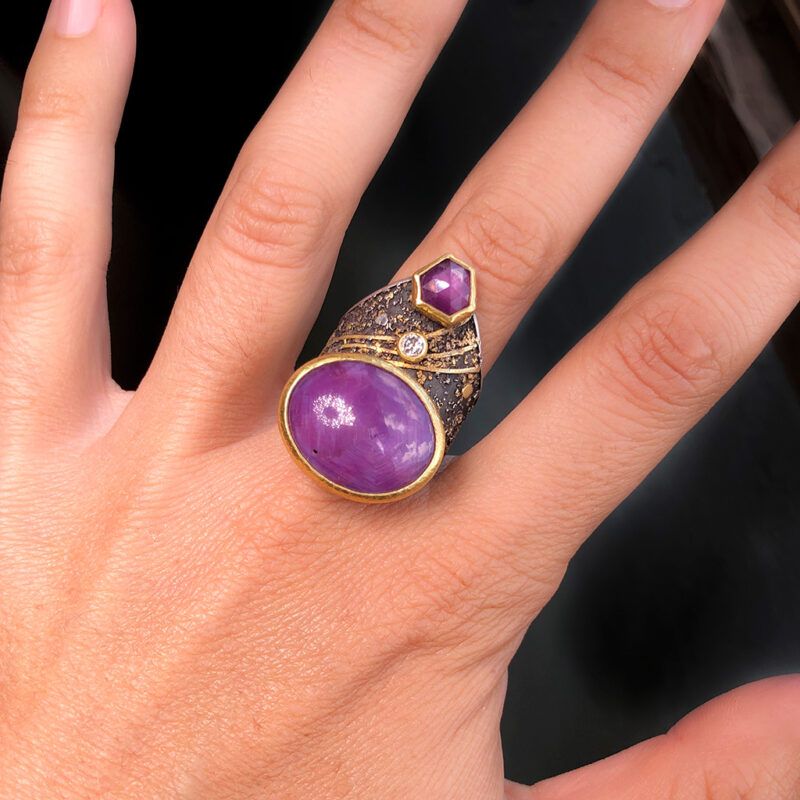 Anillo de rubies y diamante plata y oro de 22k 02
