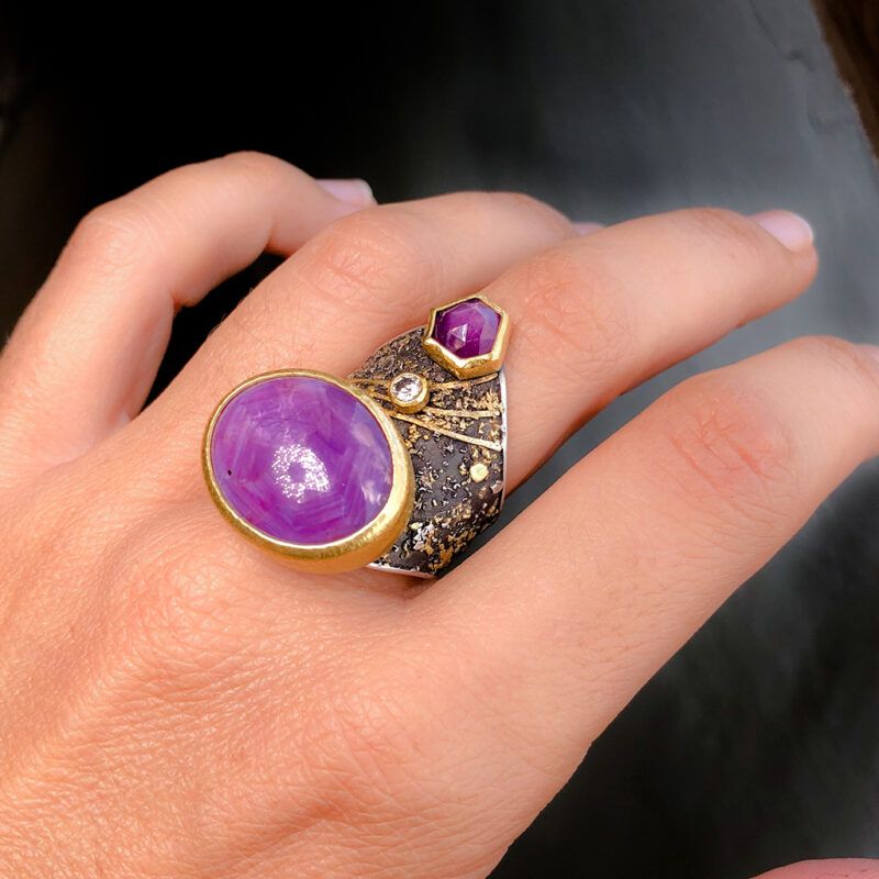Anillo de rubies y diamante plata y oro de 22k 03