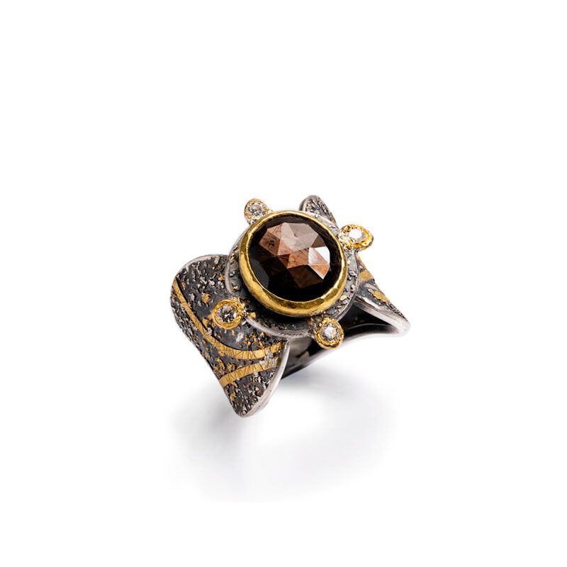 Anillo de zafiro y diamantes plata de ley y oro 22k