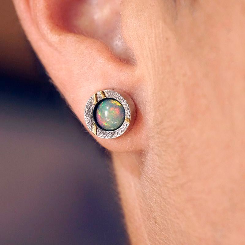 pendientes de opalo blanco plata y oro