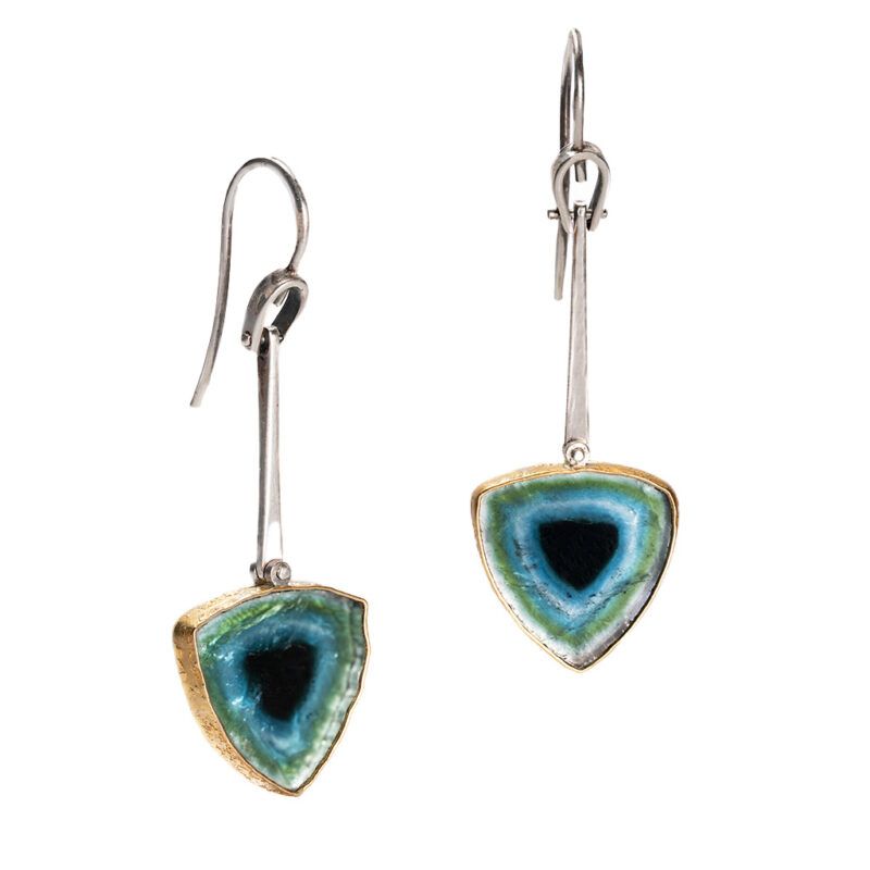 pendientes turmalinas azules plata y oro