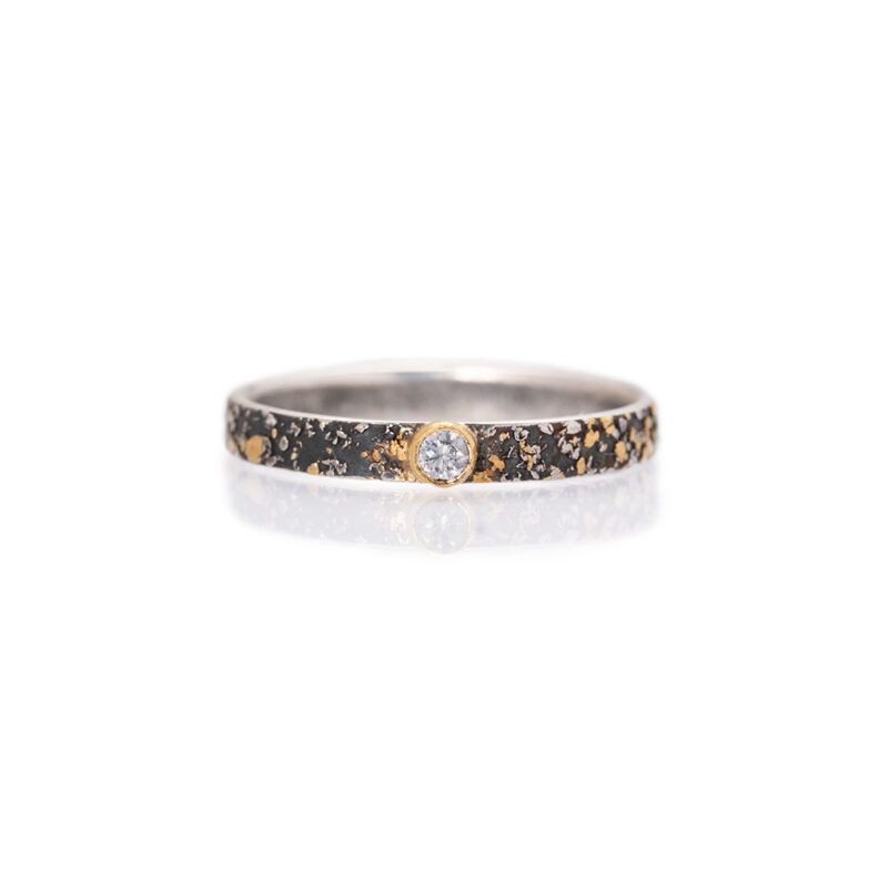 anillo apilable de diamante oro y plata